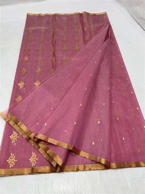 Weaving Handloom Chanderi Pure Katan Silk Small Piping Border Saree