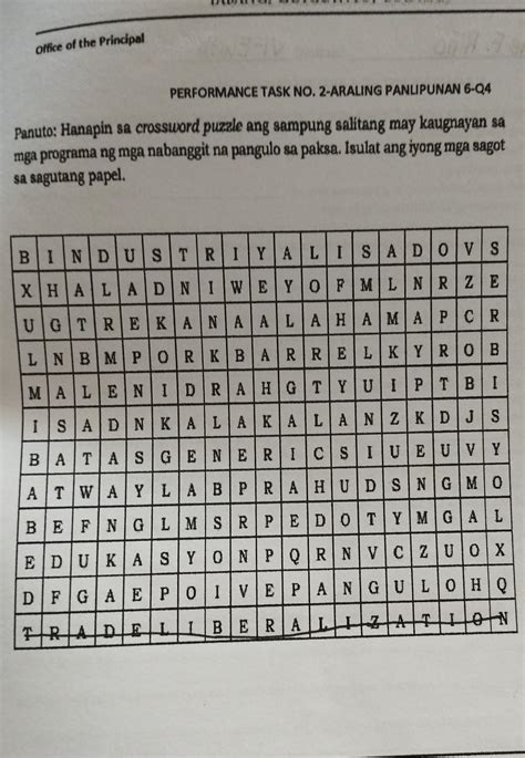 Panuto Hanapin Sa Crossword Puzzle Ang Sampung Salitang May Kaugnayan