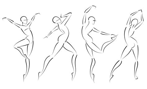 Gesture Sketch Ballerina Figure In Ballet Dancing Poses On White