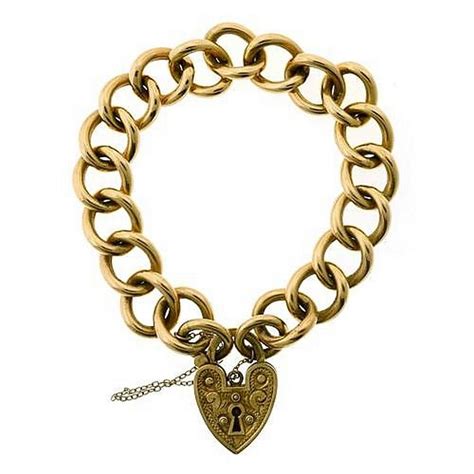 Ct Gold Heart Padlock Bracelet With Curb Links Bracelets Bangles