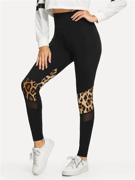 Contrast Mesh Leopard Print Leggings Gagodeal Leopard Print Leggings Printed Leggings Women