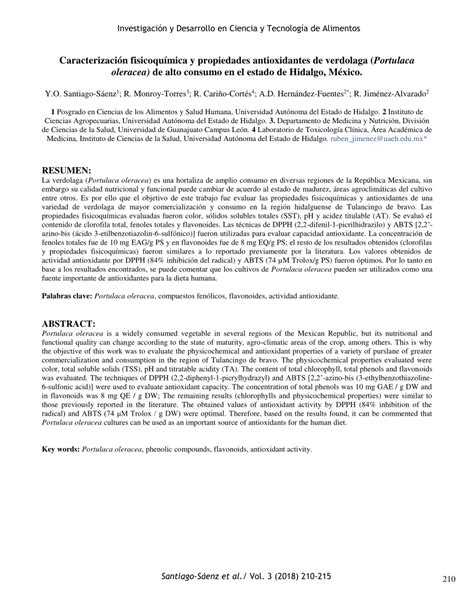 Pdf Caracterizaci N Fisicoqu Mica Y Propiedades Antioxidantes De