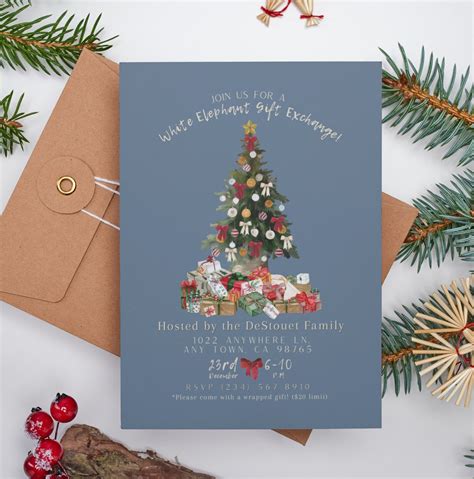 White Elephant Christmas Party Invite, Holiday Invitation, Editable Digital Download, Friendsmas ...