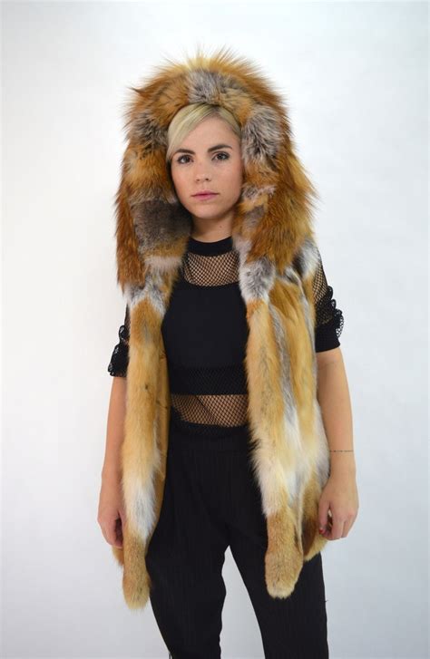 Real Fur Vest Red Fox Fur Canadian Red Fox Fur Hooded Vest Etsy