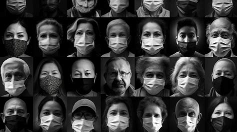 Un collage de rostros de personas con máscaras Foto Premium