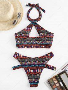 32 OFF 2021 ZAFUL Bohemian Halter Cutout Bikini Swimwear In RED ZAFUL