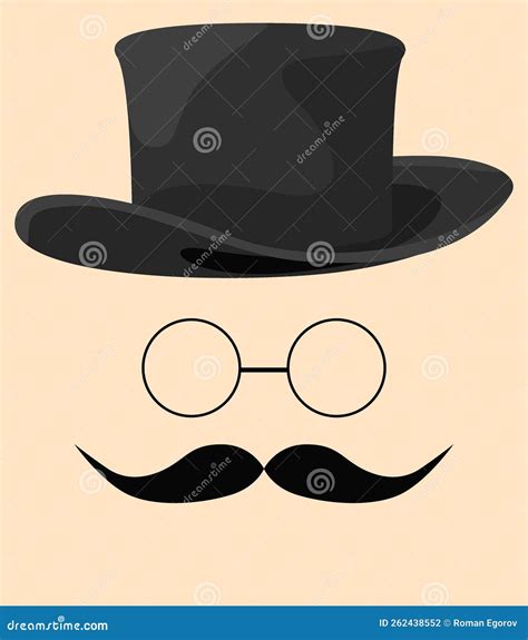 Cartoon Hat And Eyeglasses Black Silhouette Gentleman Cylinder Cap And Mustache Male Face