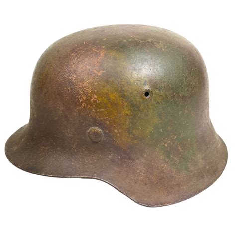 Original WWII German WH M42 'Normandy' 3 tone camouflage helmet - Oorlogsspullen.nl - Militaria shop