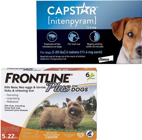 Frontline Plus Flea & Tick Spot Treatment, 5-22 lbs + Capstar Flea Oral ...