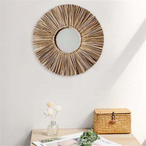 Miroir Mural Rond En Corde De Paille Fait La Main Accessoire D Coratif