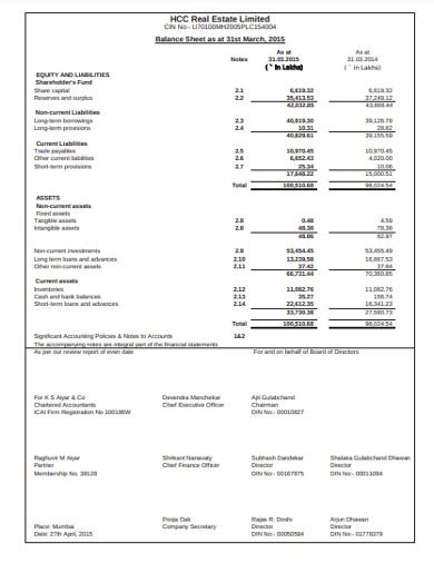 Balance Sheet Example Pdf