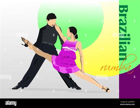 Brazilian Rumba Dancers D Vector Color Illustration Stock Vector