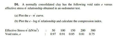 Solved A normally consolidated clay has the following void | Chegg.com 