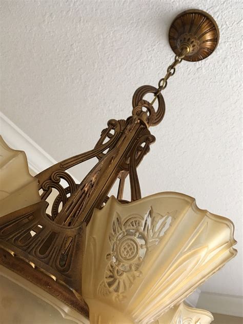 Antique Lighting Slip Shade Chandelier Ceiling Fixture Restored