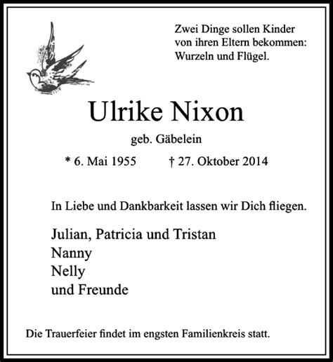 Alle Traueranzeigen für Ulrike Nixon trauer rp online de