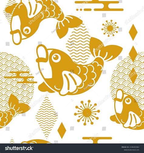 Golden Koi Fish Seamless Pattern Vector 库存矢量图免版税2146281963 Shutterstock