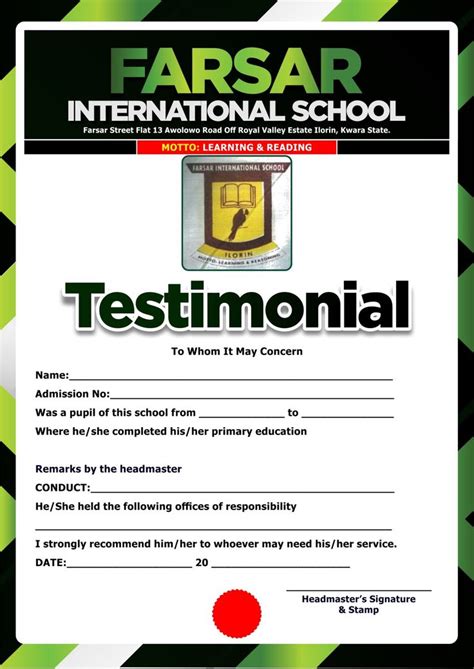 School Testimonial Design Testimonials Design Primary Education