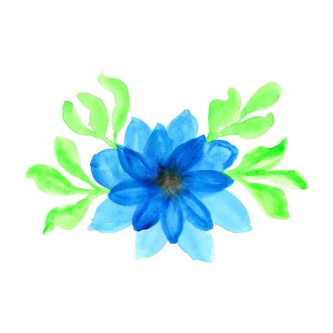 Uma Pintura Em Aquarela De Uma Flor Azul Folhas Verdes Desenho