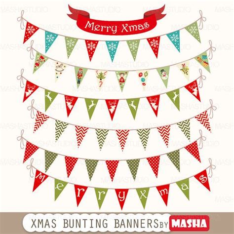 Christmas Bunting Flags Clipart Xmas Bunting Etsy Christmas