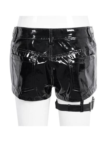 Black Gothic Punk Side Loop Faux Leather Hot Pants For Women Devilnight Co Uk