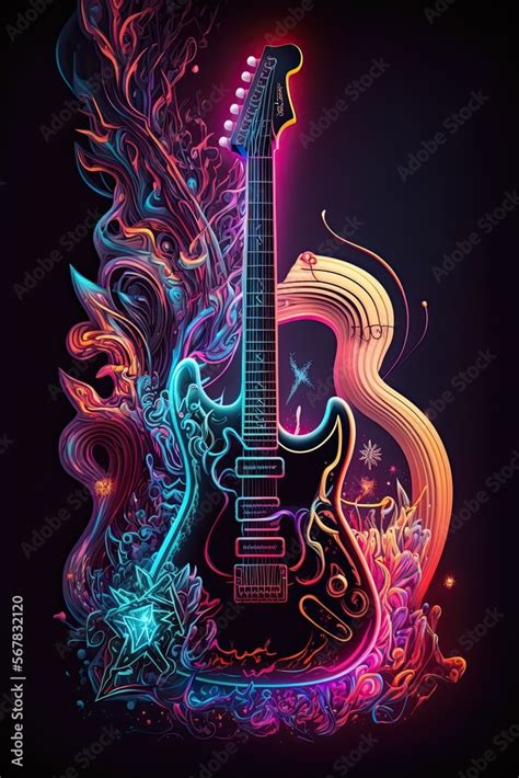 Abstract neon light Electric Guitar, artwork design, digital art ...