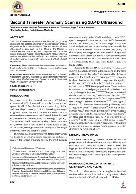 Pdf Second Trimester Anomaly Scan Using 3d4d Ultrasound