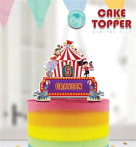 Printable Circus Cake Topper Carnival Cake Topper Circus Etsy