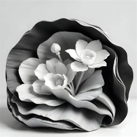 Sculpted Layered Floral Arrangement Black And White Stock Illustration