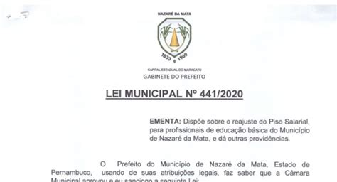 Lei nº 441 2020 Secretaria de Educação de Nazaré da Mata