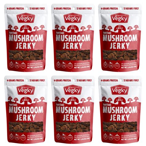 Vegky Vegan Shiitake Mushroom Jerky Spicy 70 Grams 246 Oz Each 6 Packs