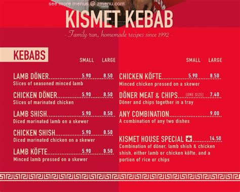 Menu at Kismet Kebab fast food, Crawley