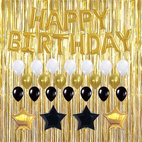 27pcs Happy Birthday Balloons Set Gold Black Latex Foil Balloons for ...