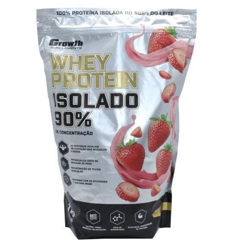 Whey Protein Isolado 90 Proteina Sabor Morango Growth 1kg Em Promoção