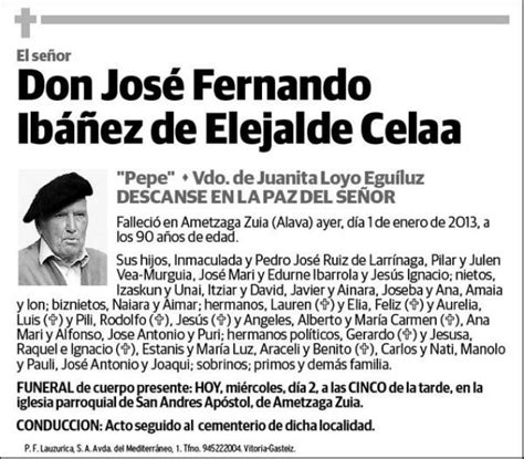 Iba Ez De Elejalde Celaa Jose Fernando Esquela Necrol Gica El Correo