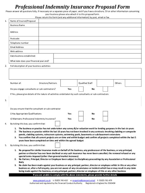 Fillable Online How To Complete Your Professional Indemnity Proposal