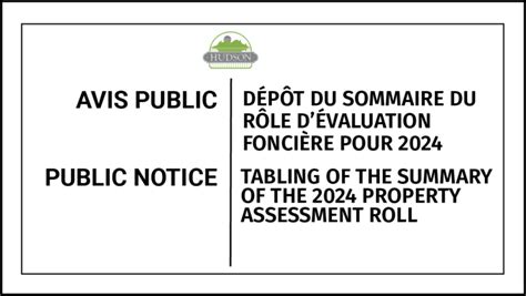 Public Notice Tabling Of The Summary Of The 2024 Property Assessment