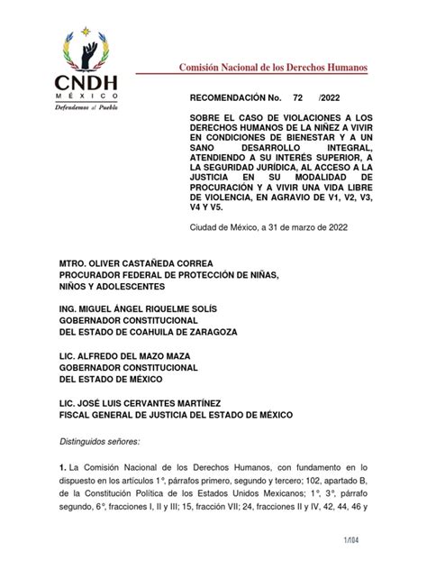 Emite Cndh Recomendaciones A Autoridades Federales Y Estatales Por Caso