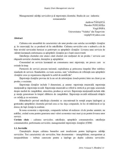 PDF Managementul Calitatii Serviciilor Si Al Experientei Clientului