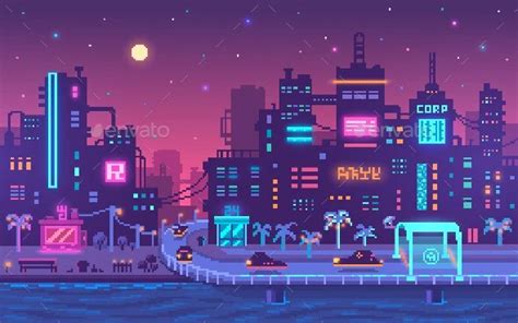 Pixel Art Cyberpunk Metropolis Background Pixel City Cool Pixel Art Pixel Art Background