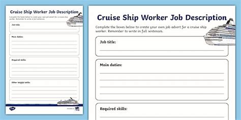 Cruise Ship Worker Job Description Writing Frame Twinkl