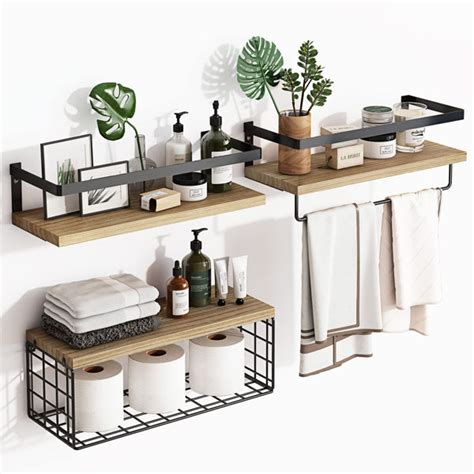 Stories Akyrie Piece Wood Floating Shelf With Towel Bar Reviews