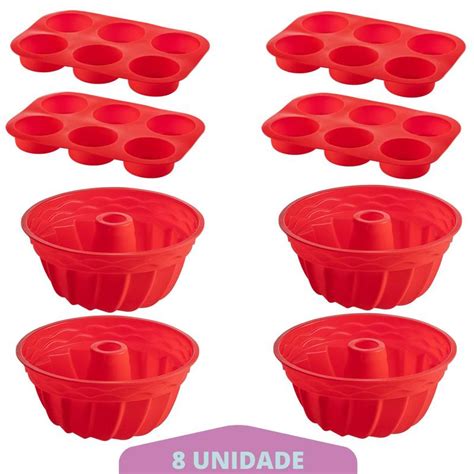 4 Kit Forma Cupcake Forma Espiral Sortida Pudim Silicone QUALITY