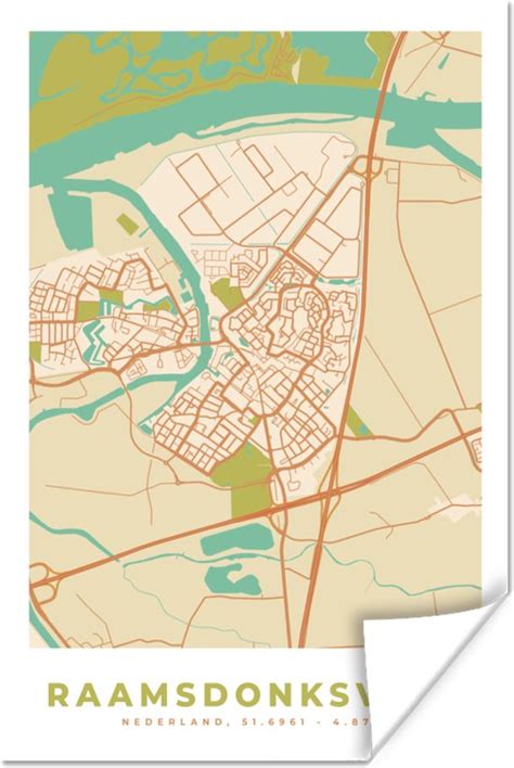 Poster Vintage Plattegrond Raamsdonksveer Kaart Stadskaart