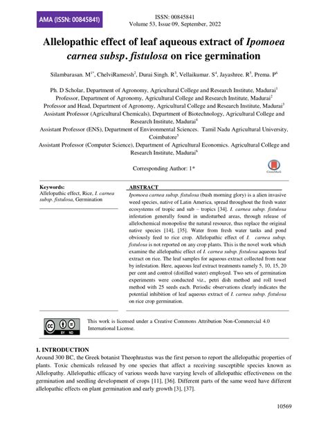 PDF Allelopathic Effect Of Leaf Aqueous Extract Of Ipomoea Carnea