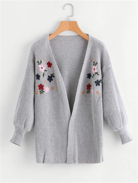 Flower Embroidered Drop Shoulder Sweater Sheinsheinside