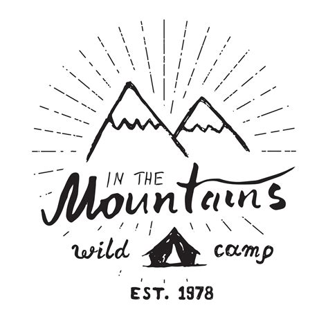 Mountains Hand Drawn Sketch Emblem Outdoor Camping And Hiking Activity