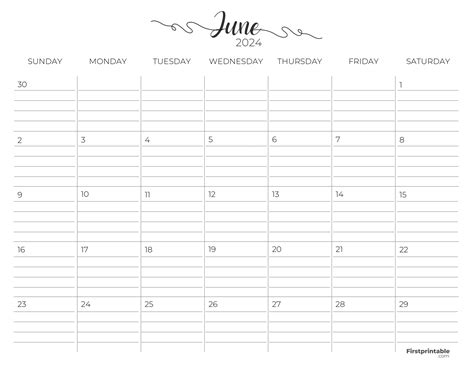 Free Printable Fillable June Calendar 2024