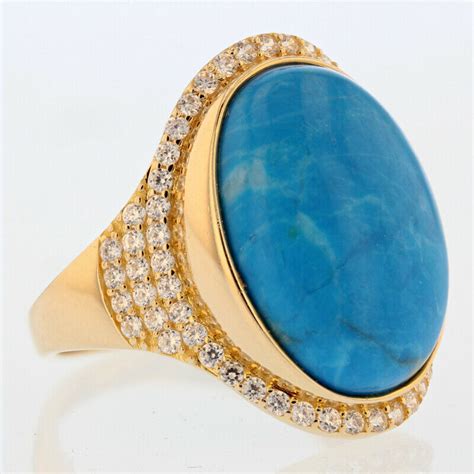 K Yellow Gold Turquoise And Cz Cubic Zirconia Statement Ring A V Pawn