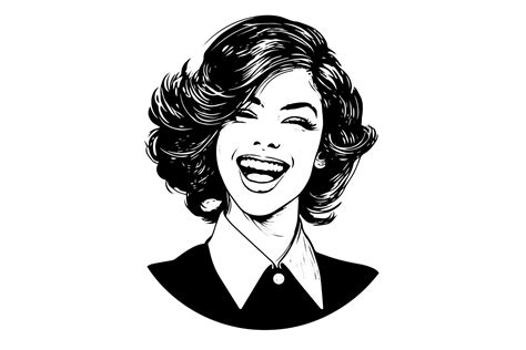 Happy businness woman ink drawing sketch. Pop art style black and white ...