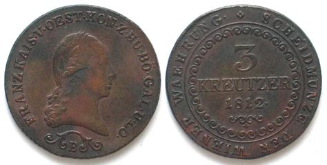 Haus Habsburg AUSTRIA 3 Kreuzer 1812 B Kremnitz Mint FRANZ I Copper XF